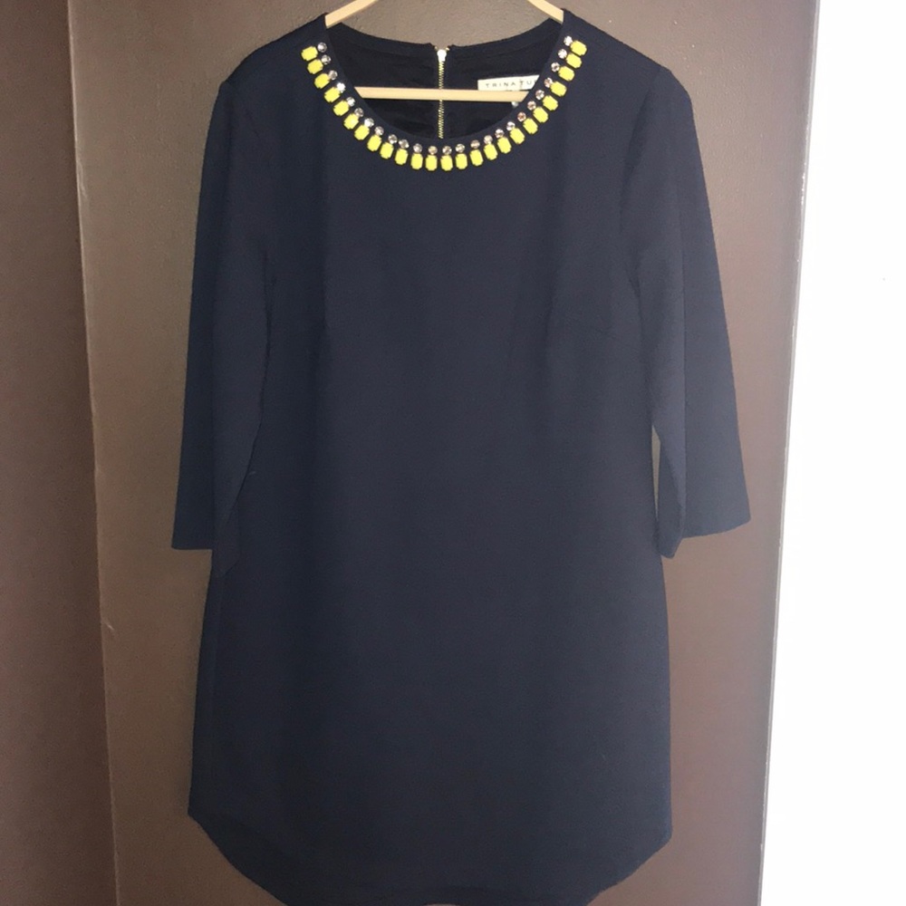 Trina Turk Long Sleeve Jeweled Neck Dress